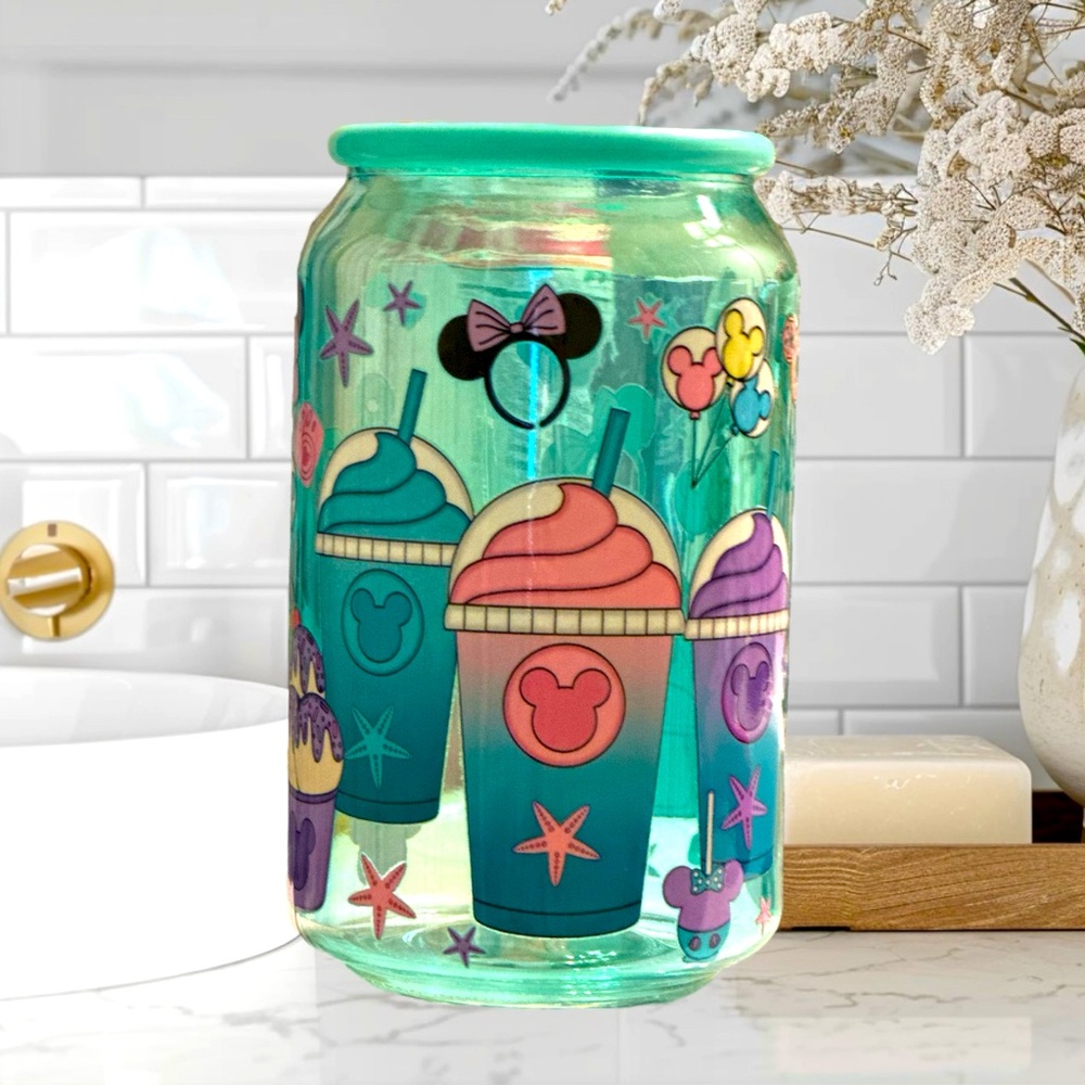 Disney coffee cup themed glass (handmade)